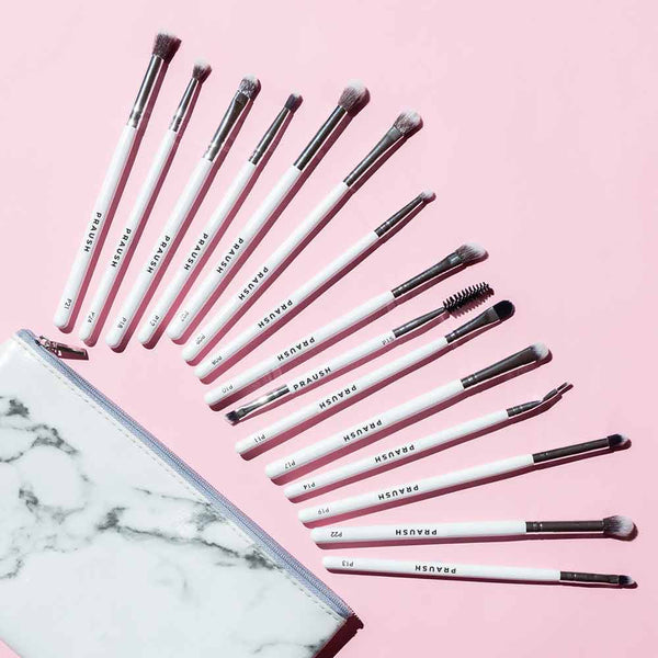 15 Pcs Professional Eye Brush Set with FREE Marble Makeup Pouch