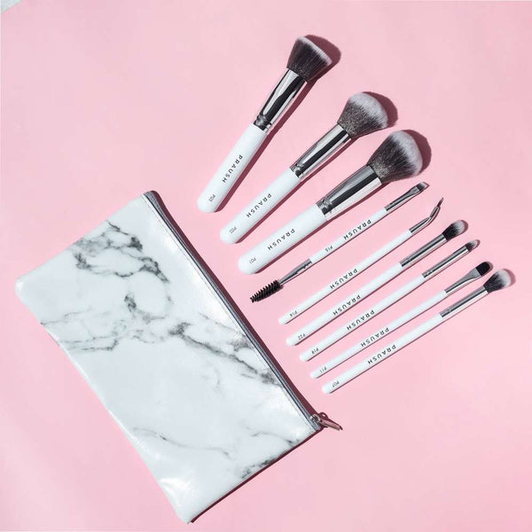 9 Pcs Professional Makeup Brush Set (Face + Eye) with FREE Marble Makeup Pouch