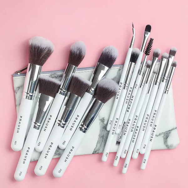 16 Pcs Professional Makeup Brush Set (Face + Eyes) with FREE Marble Makeup Pouch